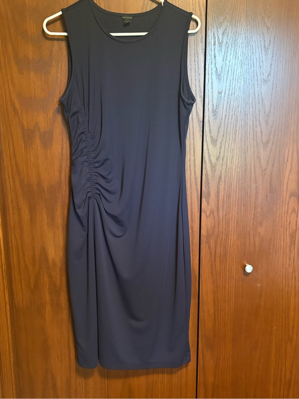 Ann Taylor Navy Sleeveless Ruched Sheath Dress